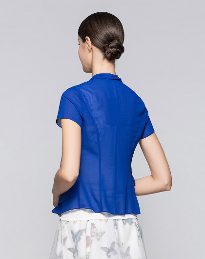 气质简约修身短袖小外套普蓝