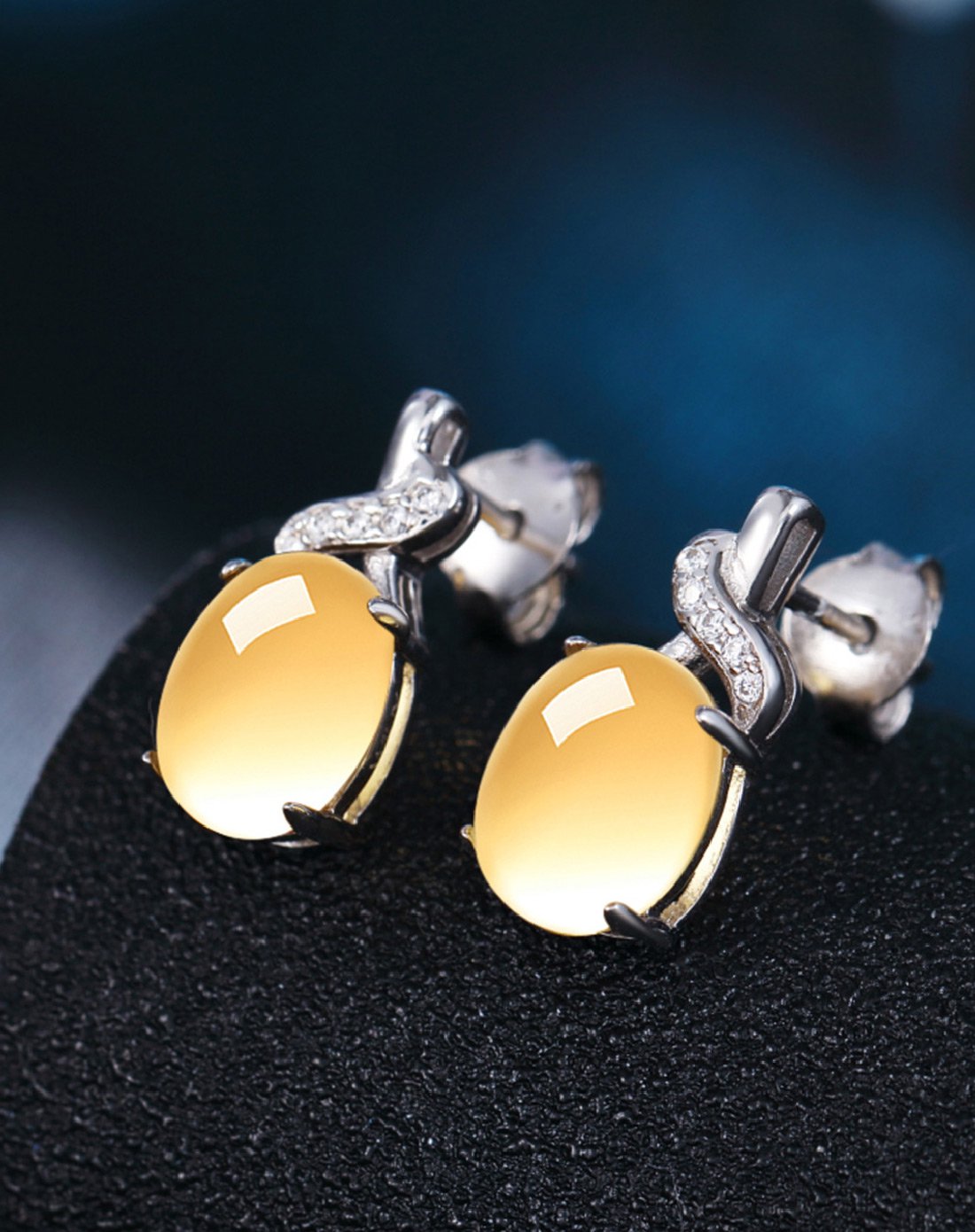 天然黄水晶925银镶嵌锆石耳钉暖阳倾城配证书黄色