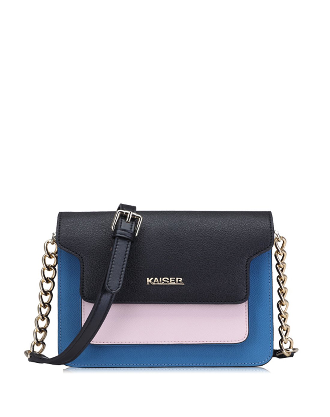 凯撒kaiser鞋包专场女款撞色牛皮时尚休闲单肩斜挎包黑色/蓝色
