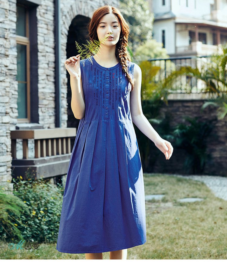 字母印花无袖纯棉连衣裙