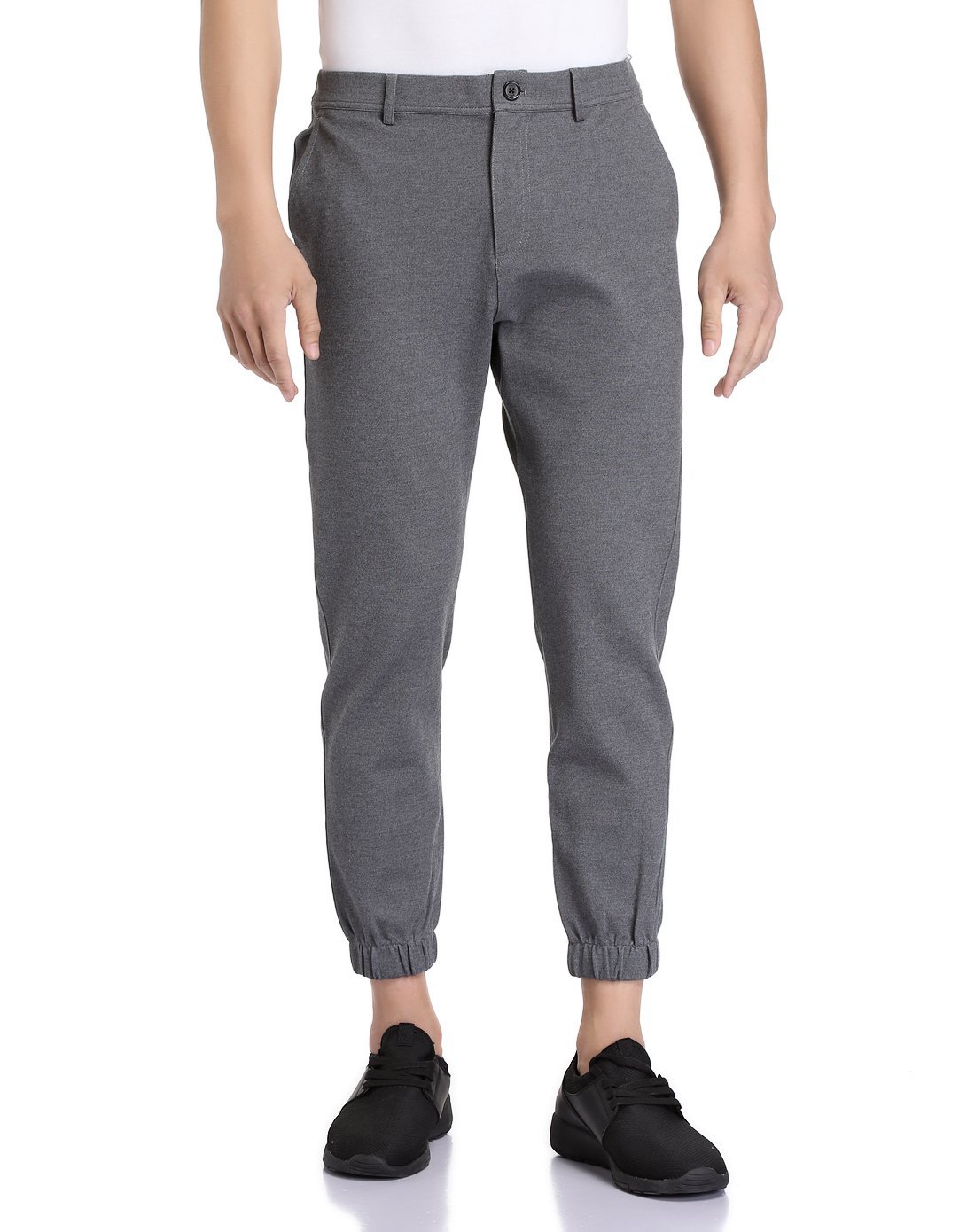 男侧边织带收脚长裤夜林绿