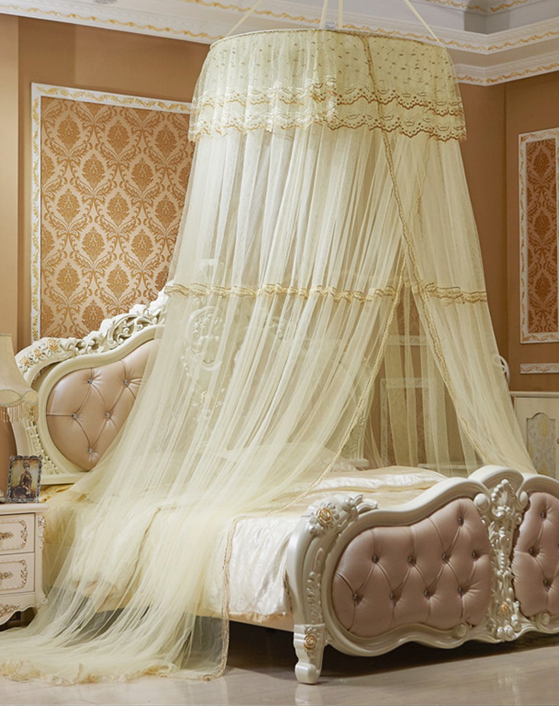 1.8m床豪华吊顶蚊帐嫣婉黄色