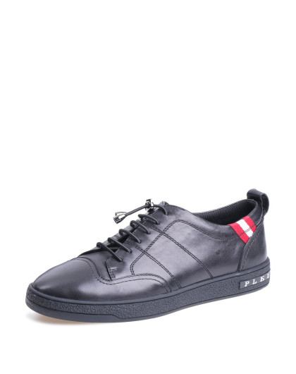 哈森 春季牛皮革平底男鞋系带平跟纯色时尚休闲鞋ms78512