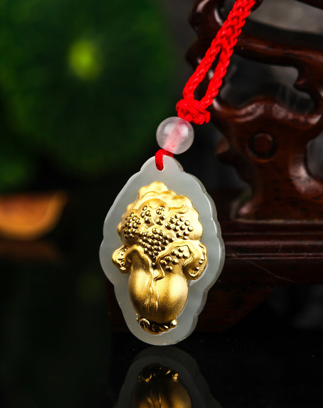 赏饰家 千足金 和田玉 如意发财 吊坠(含绳)