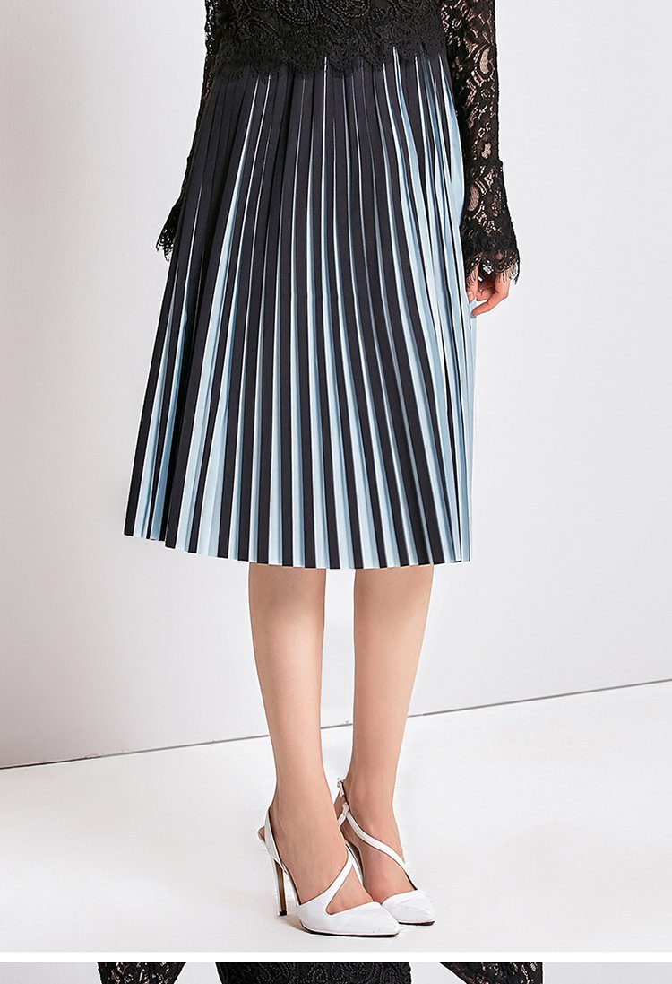 蓝黑色时尚百褶半裙