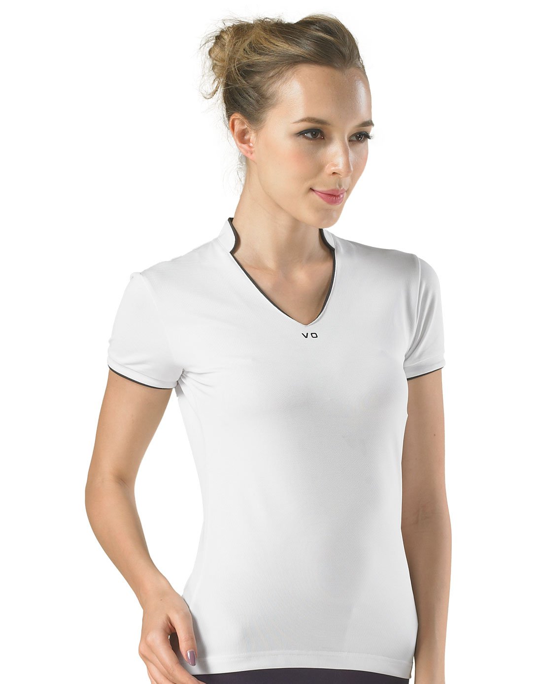 女款白色时尚立领短袖t恤黑色