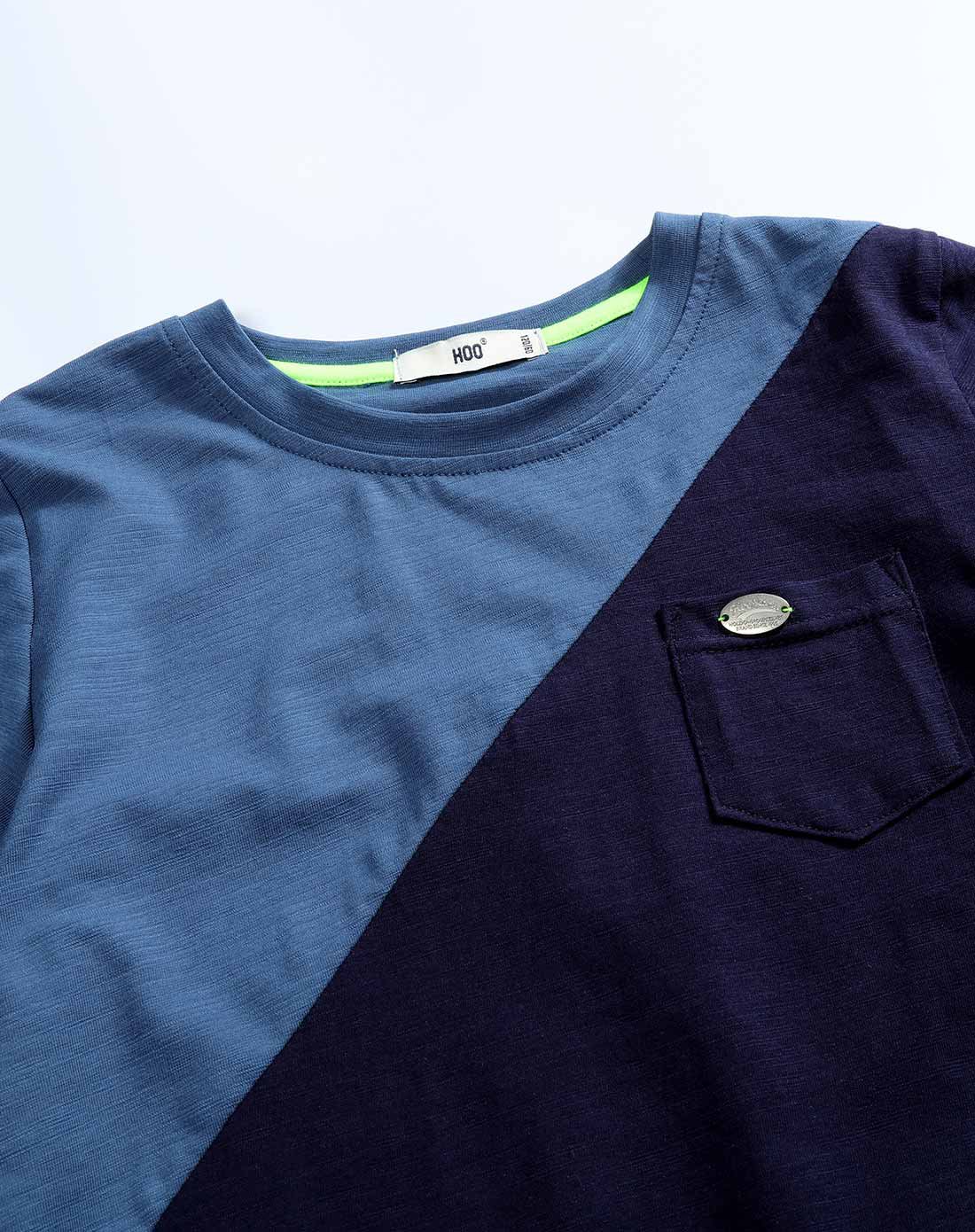 男童时尚个性拼接短袖t恤牛仔蓝