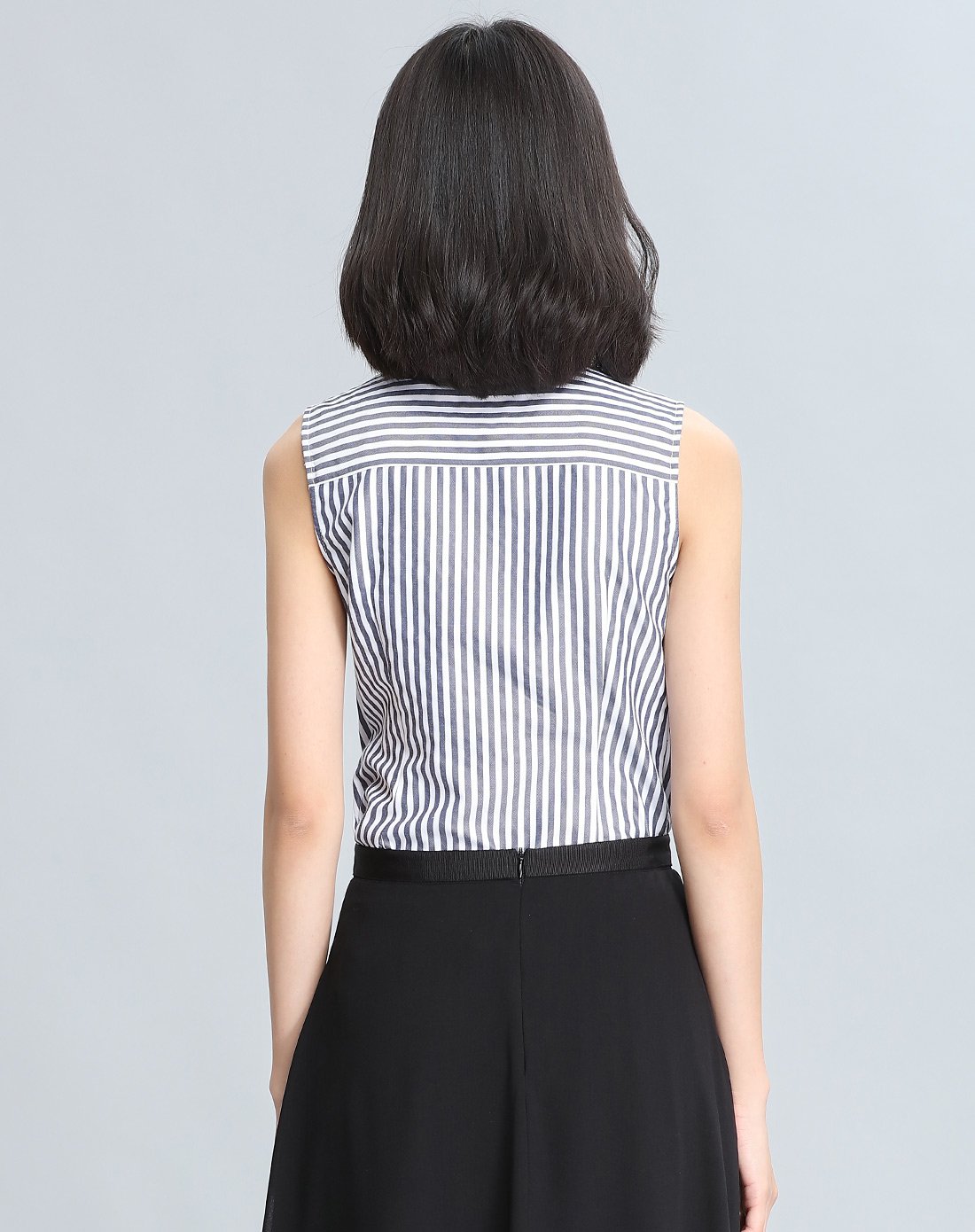 无袖条纹女式衬衫蓝白条纹