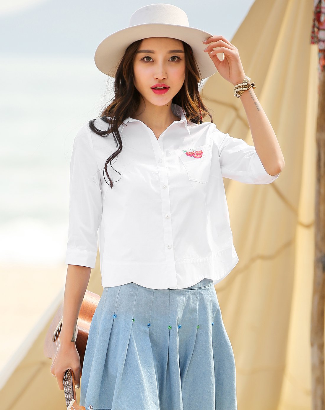 裂帛&莲灿春装清仓女装花瓣下摆梭织中袖衬衫51162526_唯品会