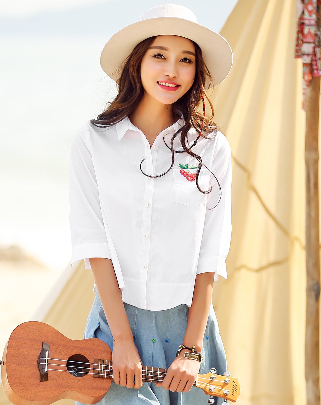 裂帛&莲灿女装衬衫花瓣下摆梭织中袖衬衫51162526_唯品会