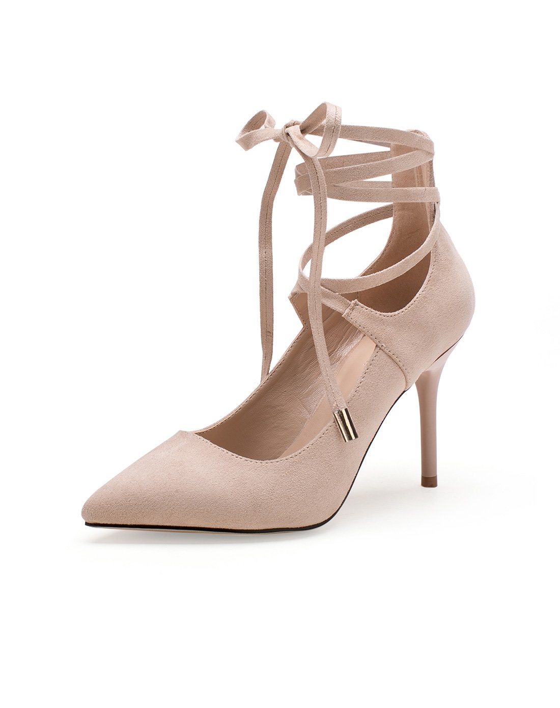 2017年新品女鞋尖头细跟绑带单鞋黑色