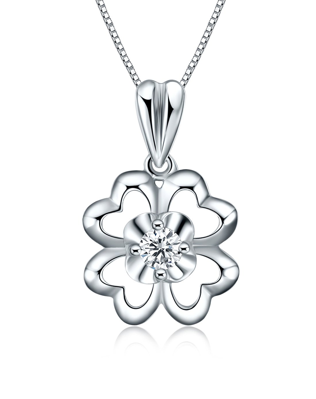 周六福白18k金四叶草钻石吊坠