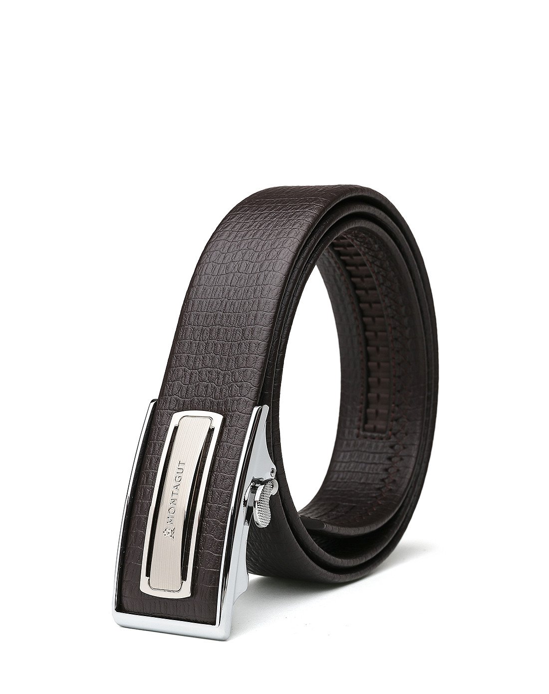 梦特娇男款牛皮皮带自动扣皮腰带西服皮带