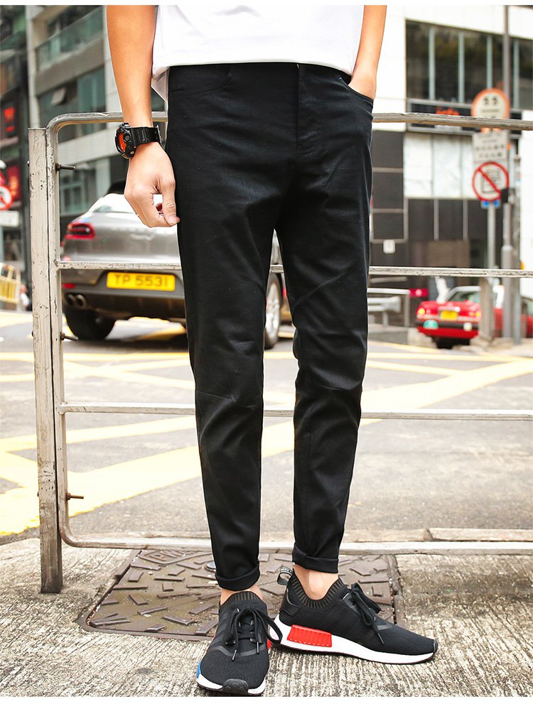 抹茶故事matchastory右前插袋内装饰小袋拼接纯色休闲长裤黑色m536k7