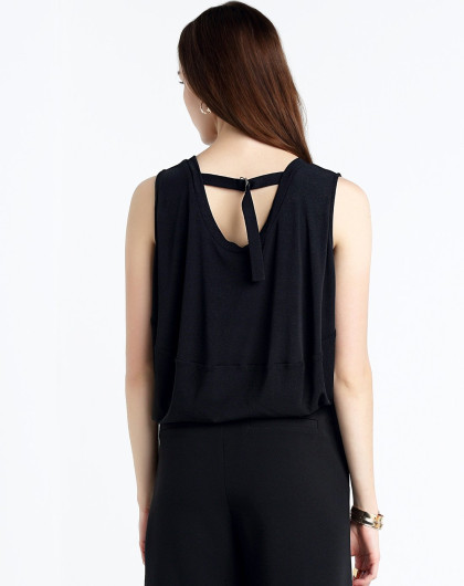 时尚简洁分割剪裁款式无袖t恤黑色