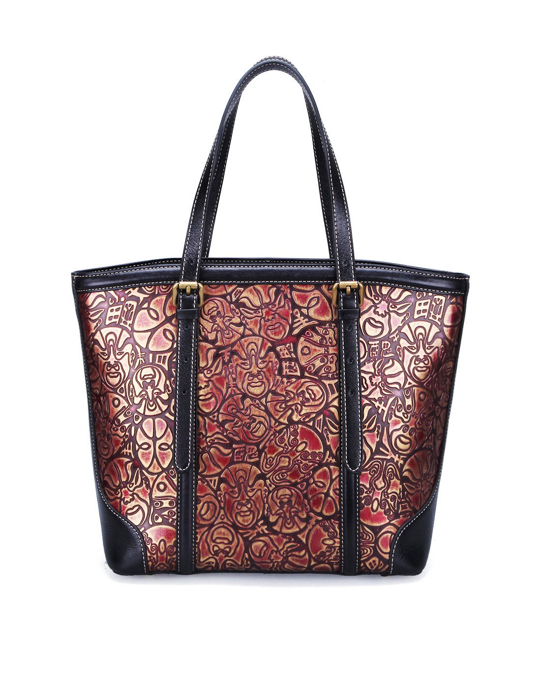 鞋包专场2017红色新款个性脸谱压花牛皮手提包ftvc229175-a103_唯品会