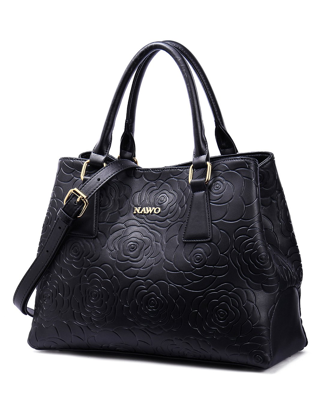 女士复古山茶花手提单肩包黑色