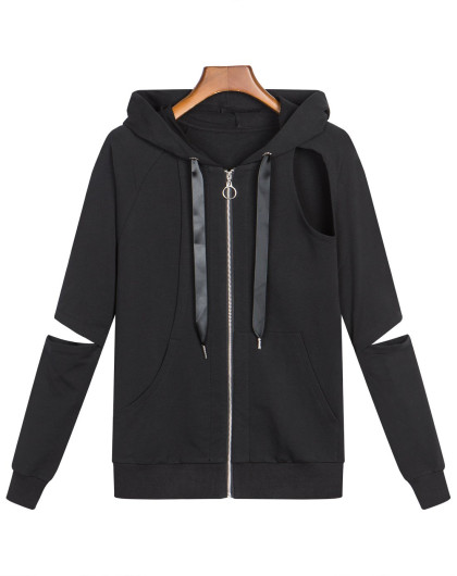 宽松破洞棒球衫外套黑色