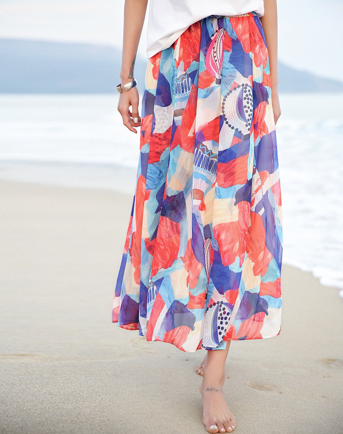 印花雪纺半身长裙