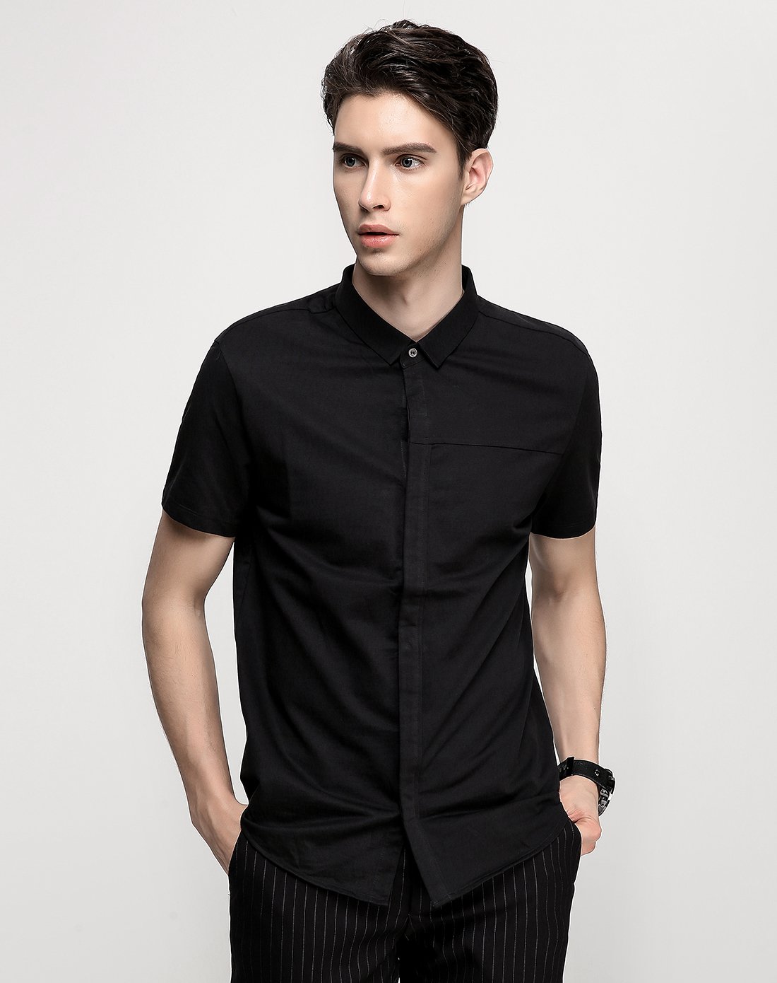 夏季新款男士短袖衬衫黑色