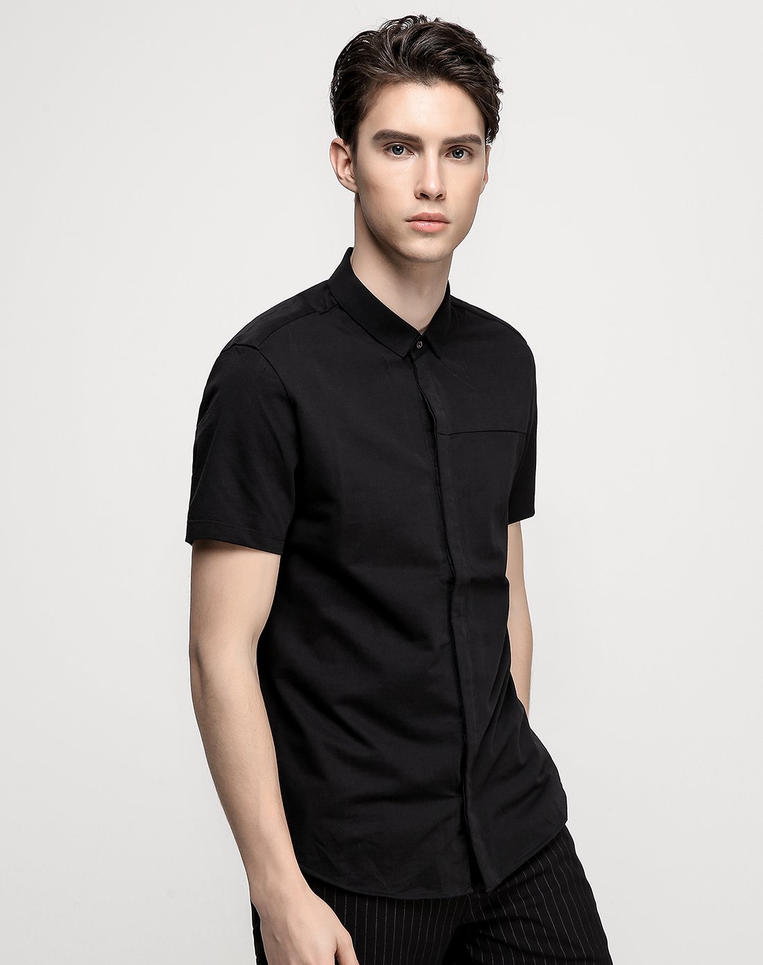 夏季新款男士短袖衬衫黑色