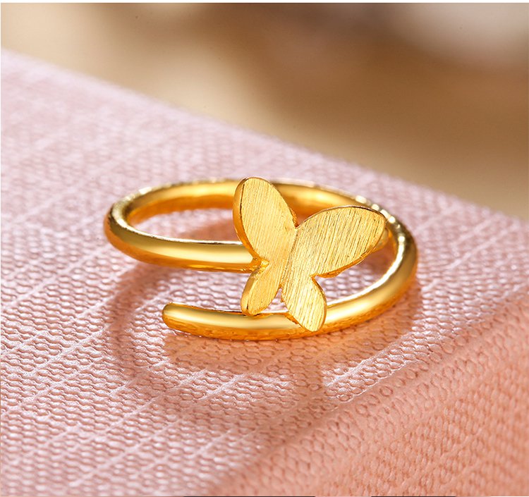 周六福 精品足金蝴蝶翩翩开口黄金戒指