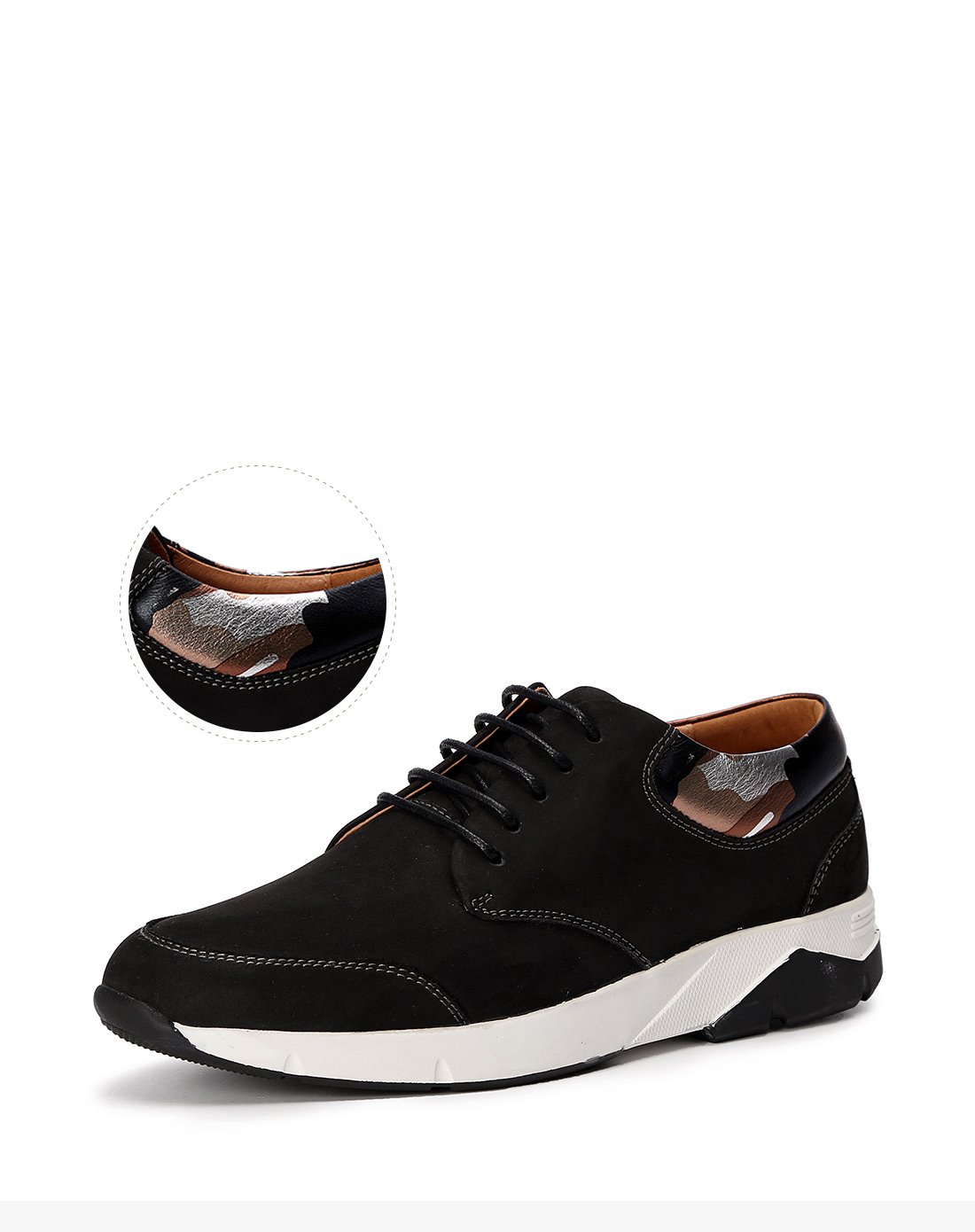 凯撒kaiser磨砂牛皮迷彩拼色运动户外休闲男鞋