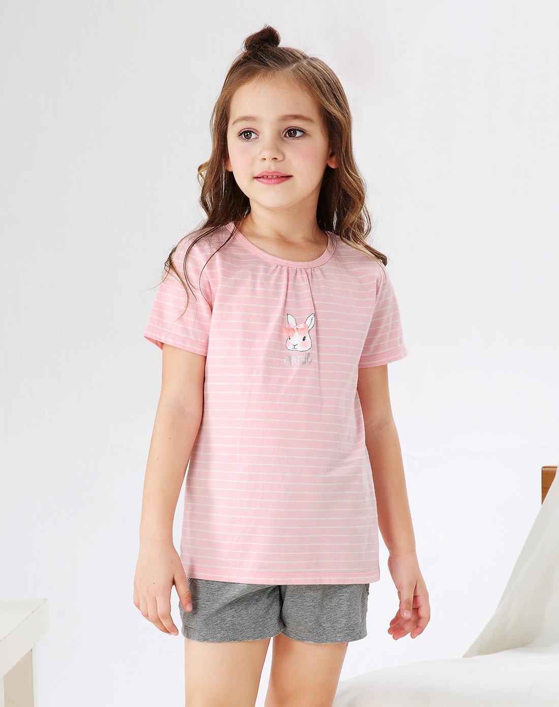 安奈儿童装女童圆领短袖套装