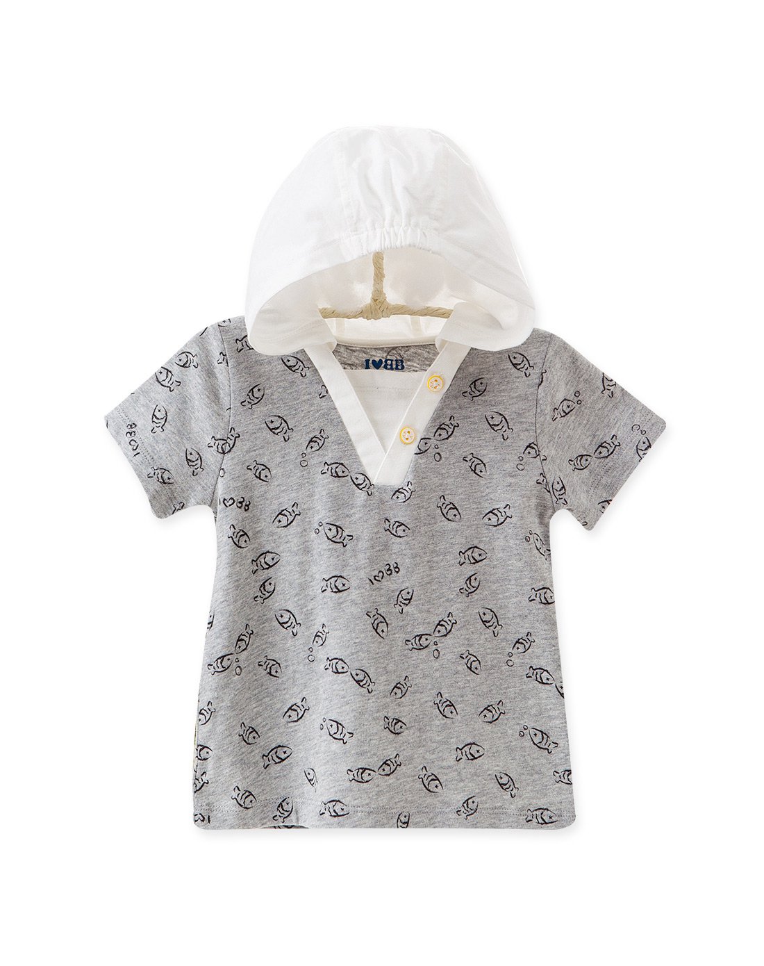 下一代 童装男女宝宝纯棉短袖上衣 休闲舒适 简画连帽短袖衣