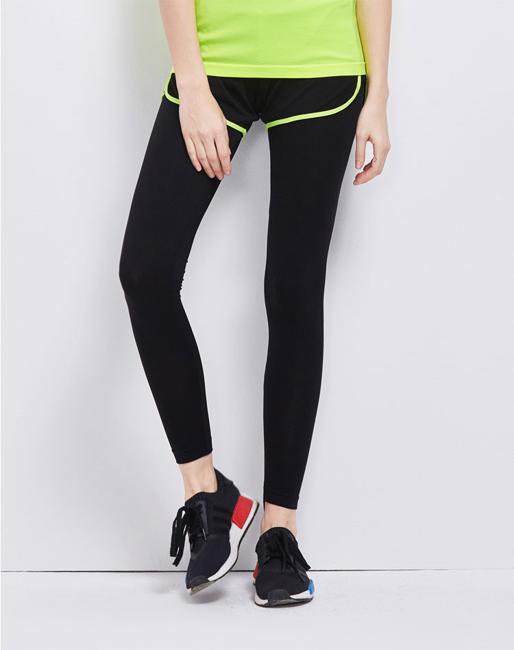 双层女式速干跑步运动九分裤荧光梅红