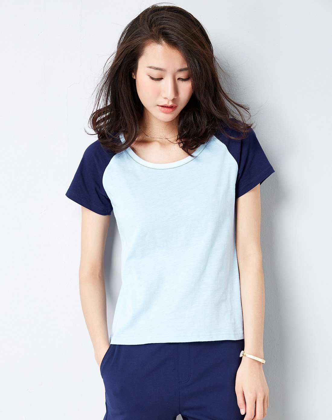 纯棉简约撞色插肩短袖t恤白色