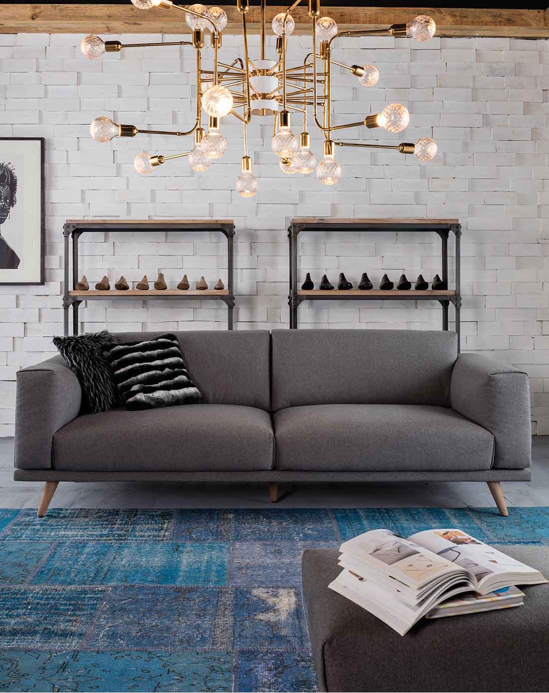 fin设计师柯布西耶金属布艺三人沙发