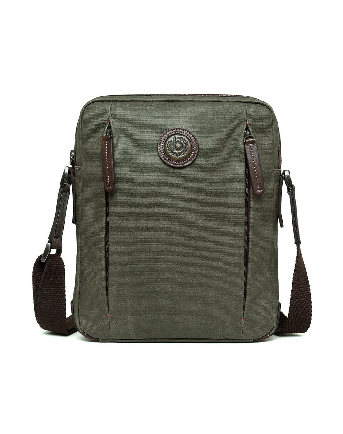 专柜同款男士休闲轻便防水布配皮竖身斜挎包