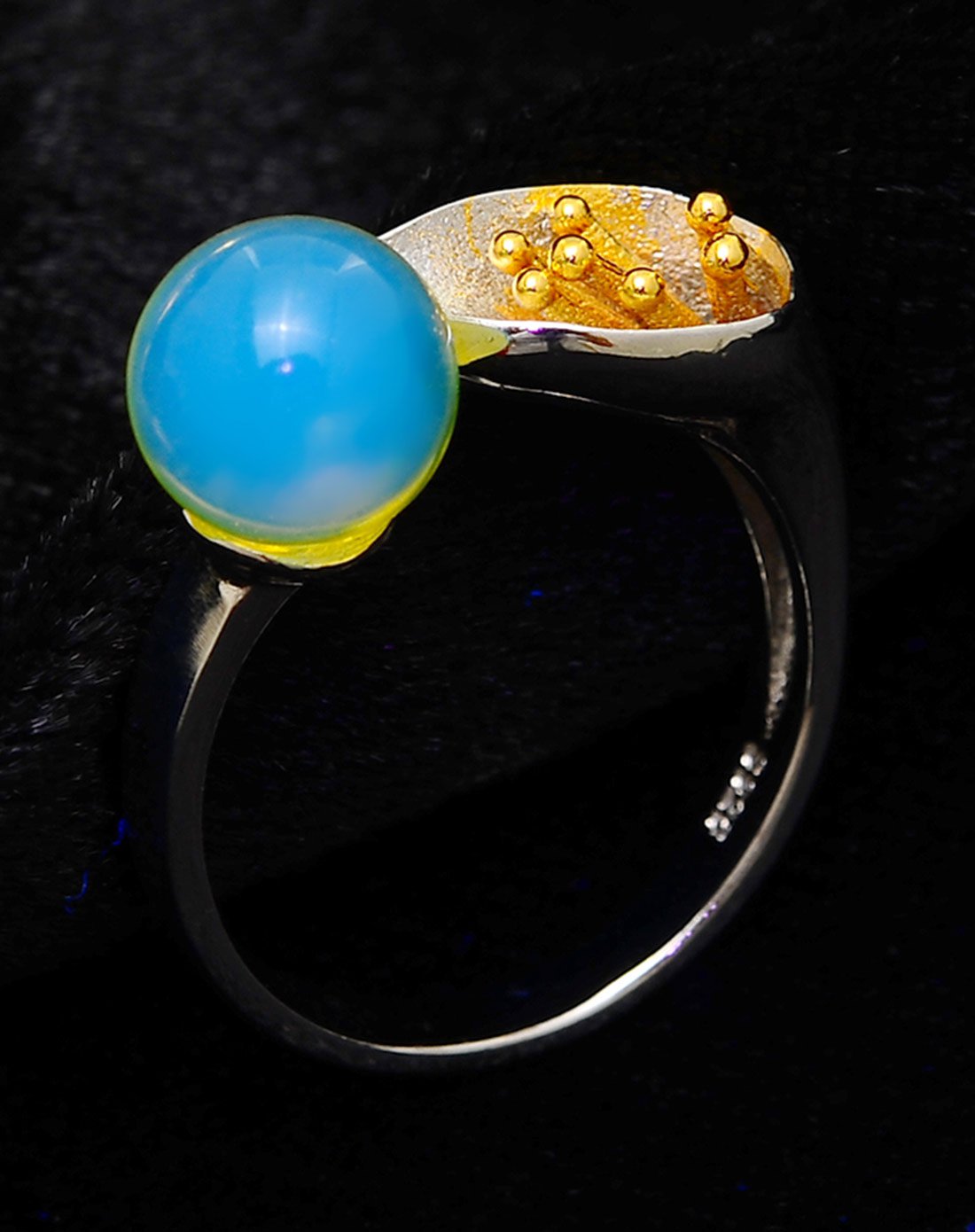 香蕊蓝珀银戒指 s925银墨西哥蓝珀