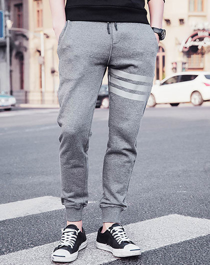 男款纯棉时尚横杠胶印潮流束脚百搭休闲卫裤黑色