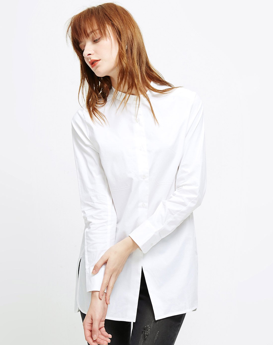 女侧开叉中长衬衫