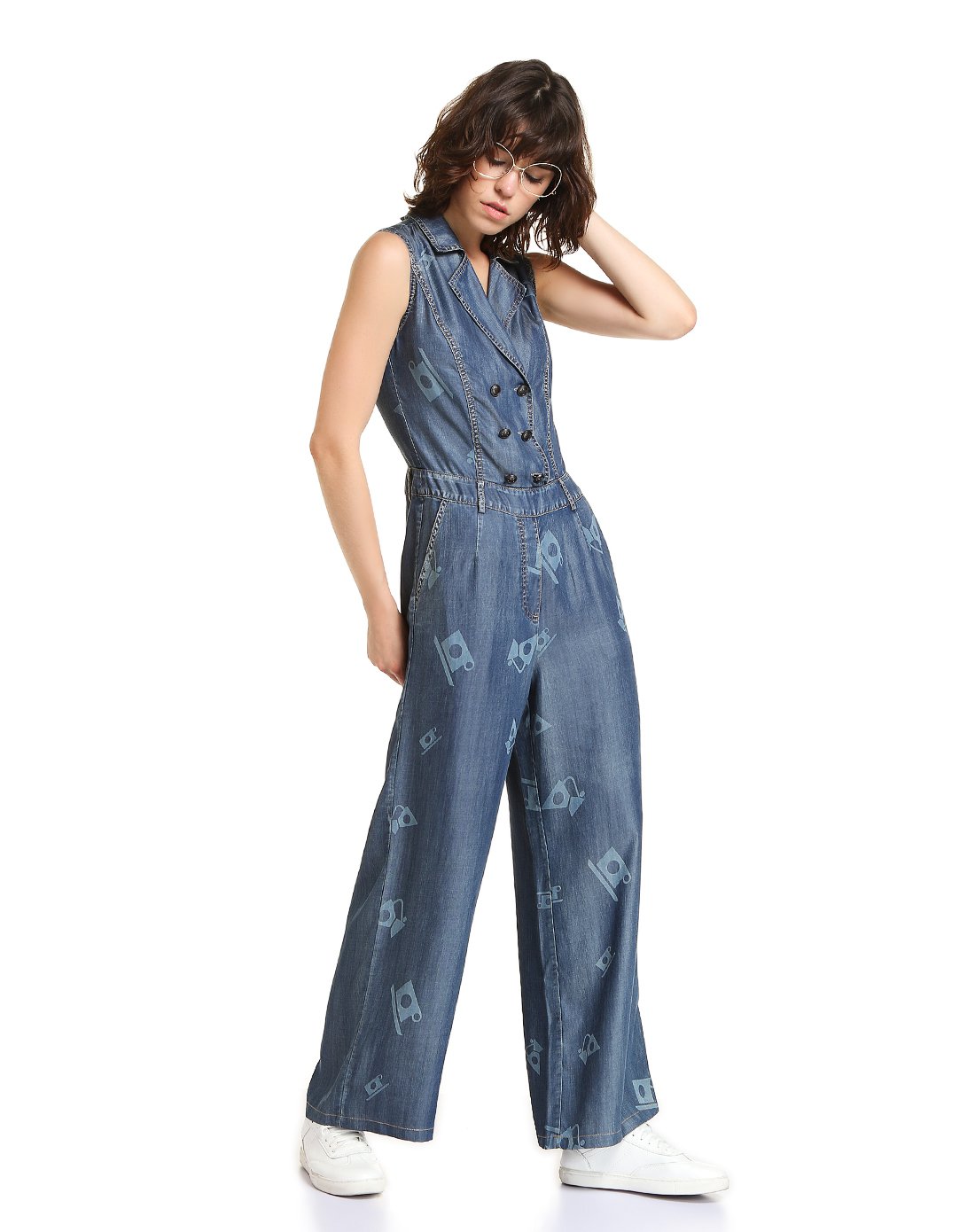 个性潮流无袖连体裤蓝色