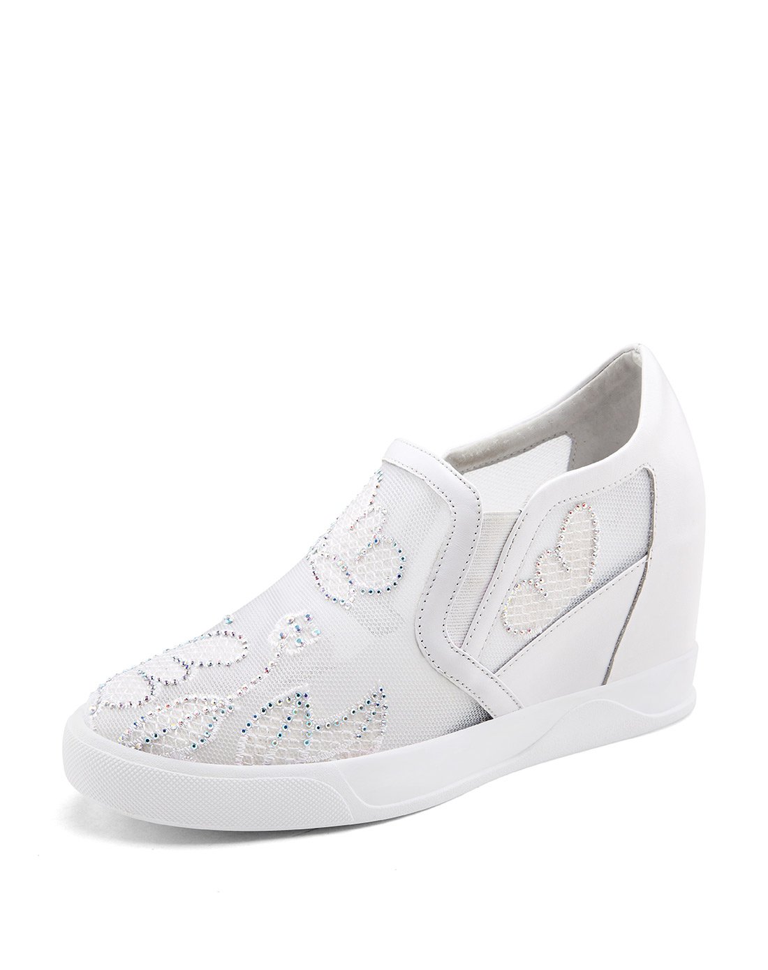 2017春夏新款彩钻电绣网纱休闲鞋板鞋银色