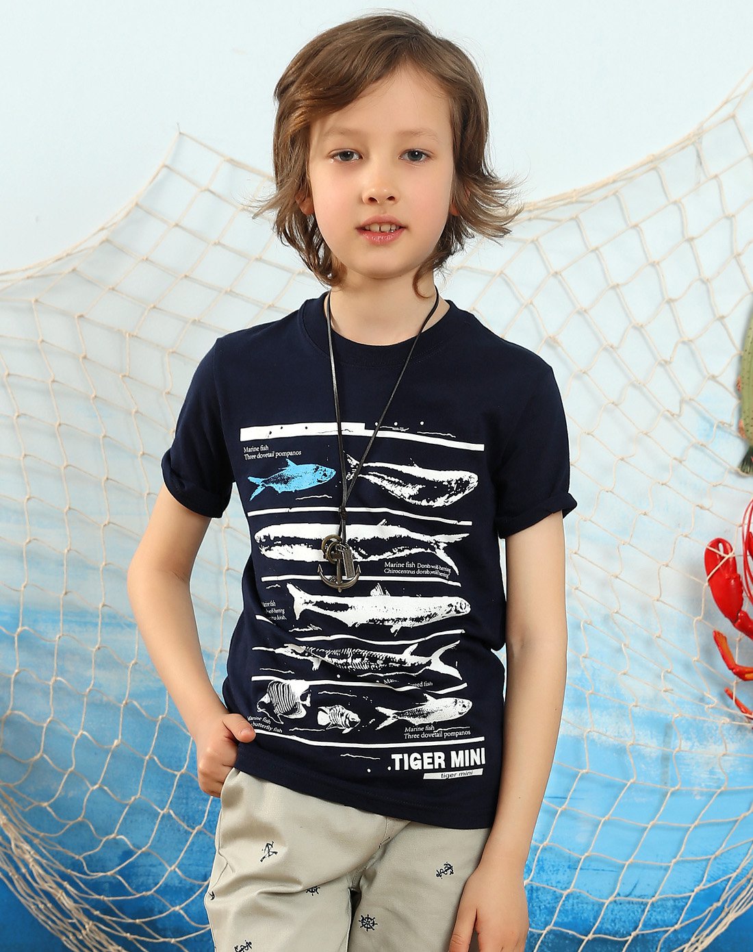 小虎宝儿tiger mini男童特卖旗舰店舒适全棉海洋生物短袖t恤td0751a