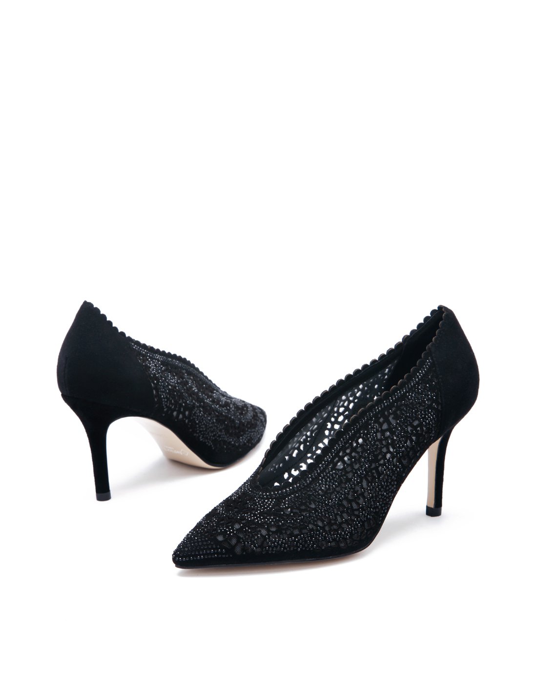 法国fashion tv collection女士鞋包专场优雅镶钻尖头羊猄皮细高跟单