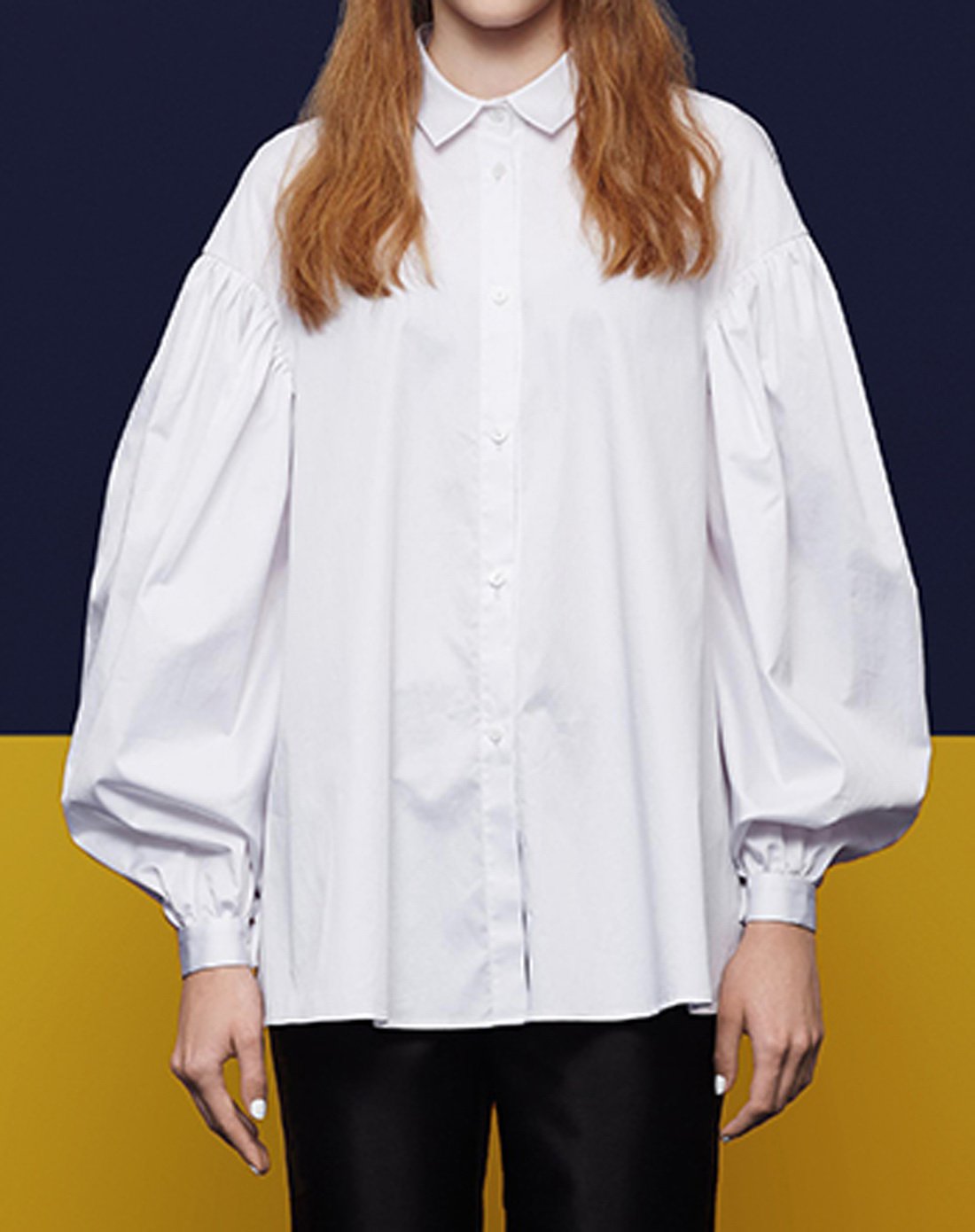 d2c 李薇 小翻领落肩灯笼收口袖休闲宽松衬衫