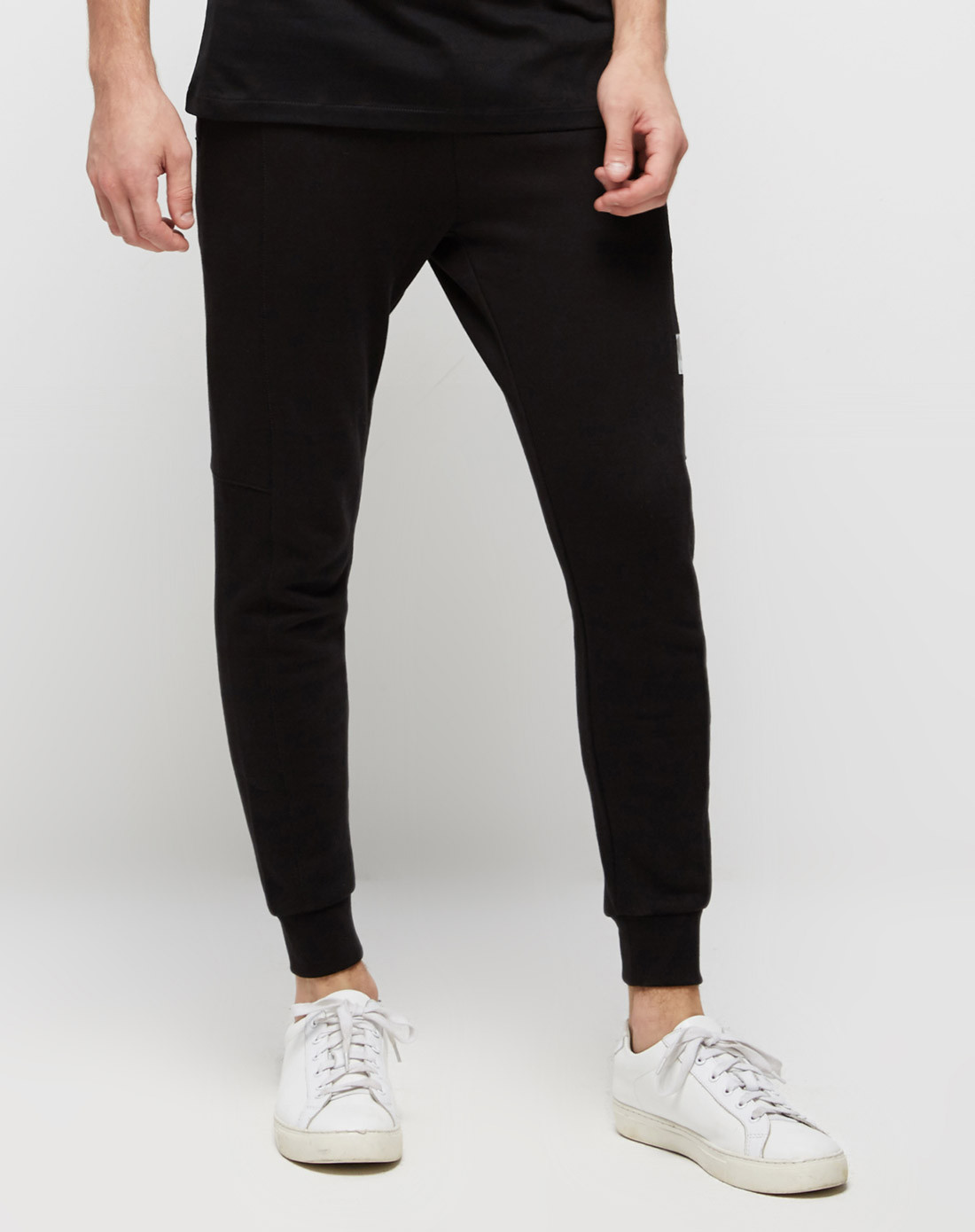 男侧边印花鱼鳞布针织裤正黑