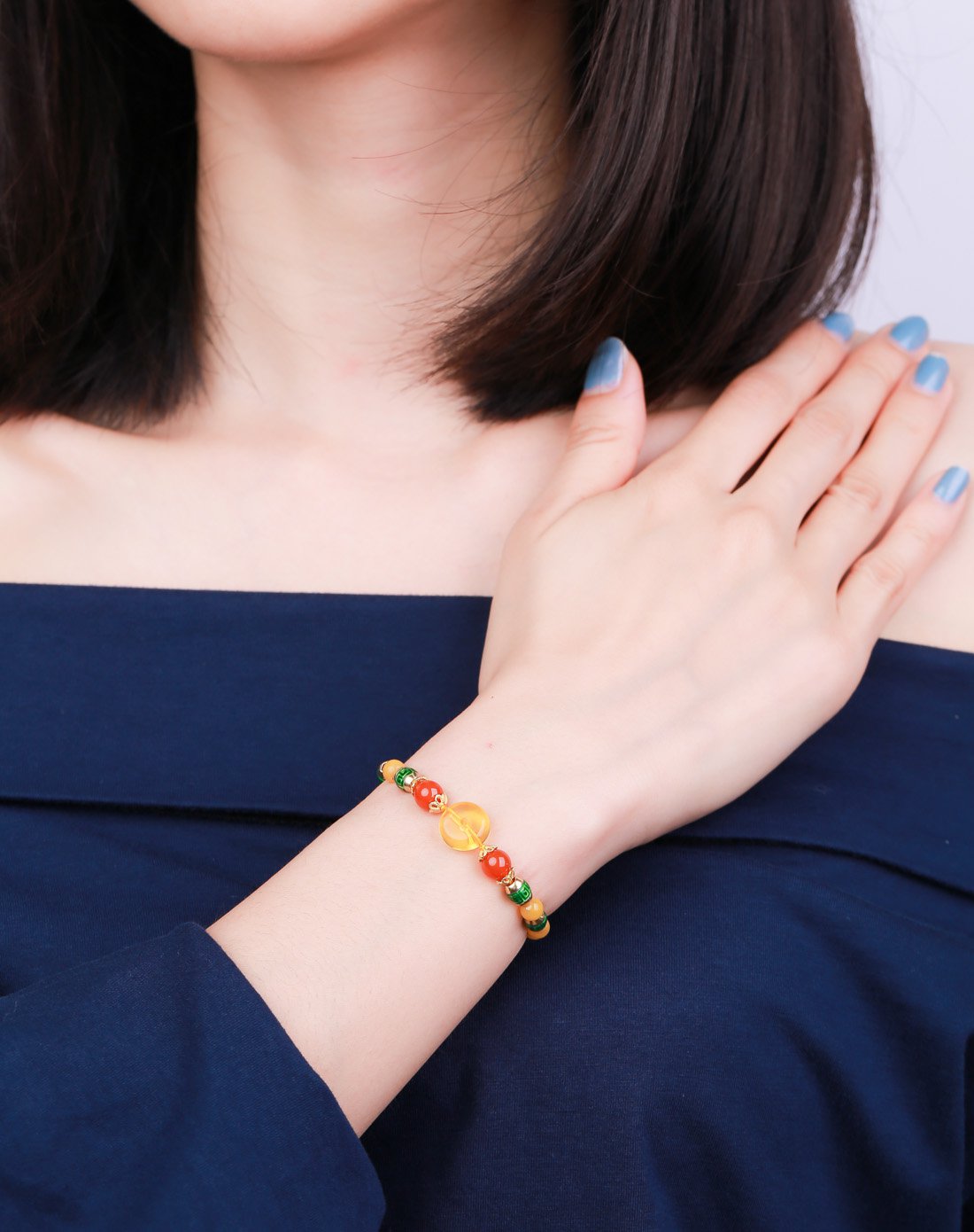 hwsa 赵薇代言-平安扣金珀蜜蜡手链附证书