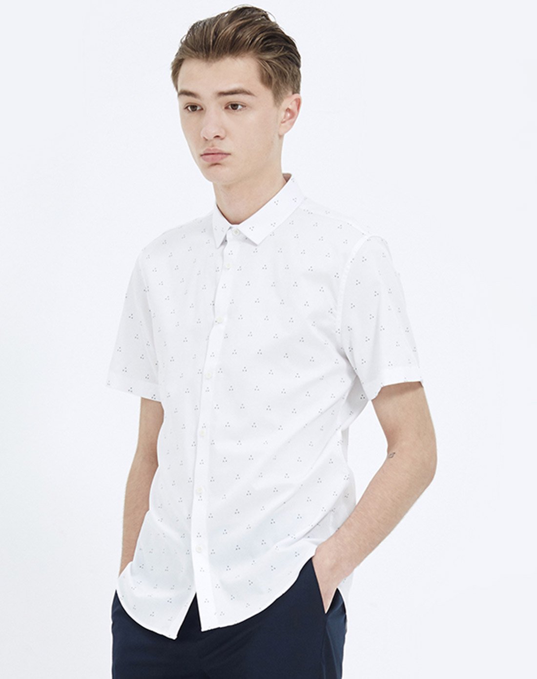 男小三角印花短袖衬衫蓝色组