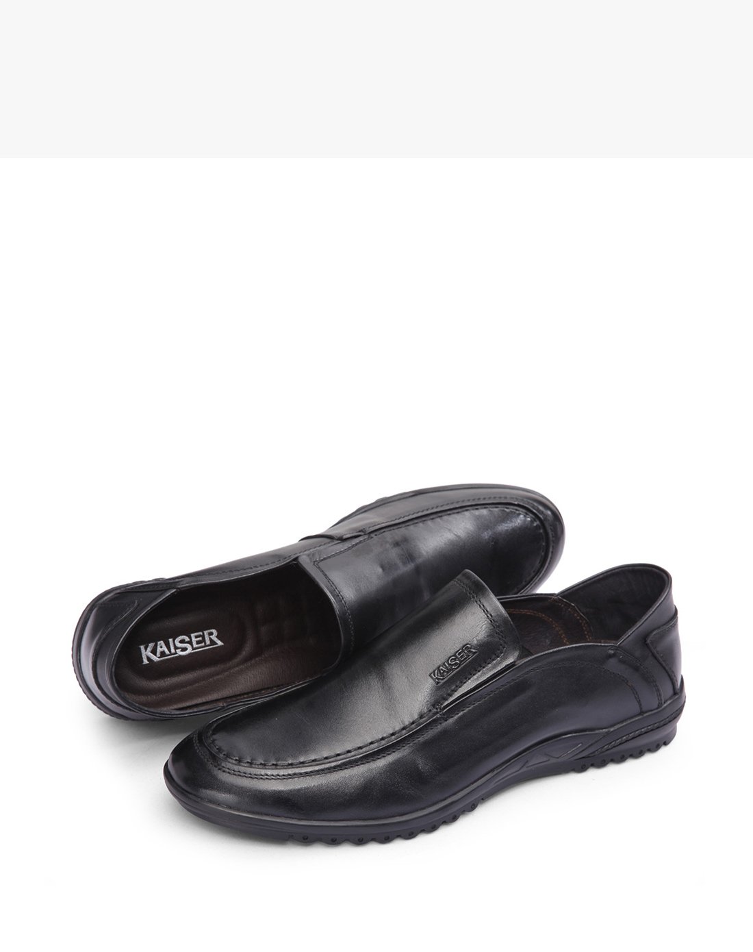 凯撒kaiser男鞋 牛皮纯色正装商务休闲男鞋黑色