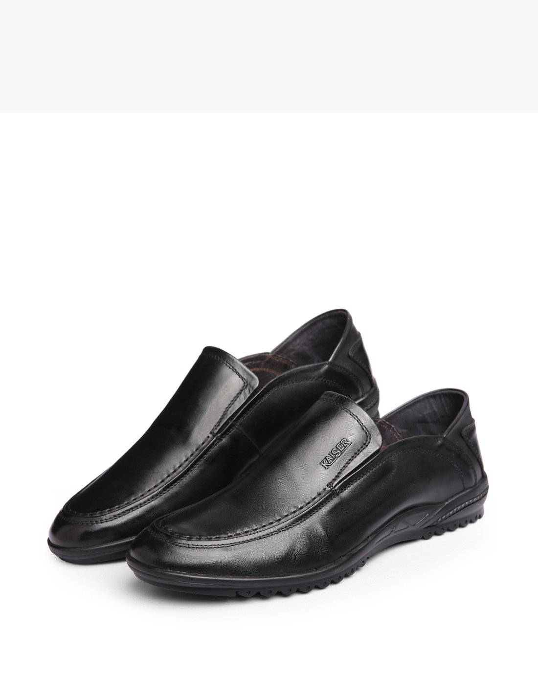 凯撒kaiser男鞋 牛皮纯色正装商务休闲男鞋黑色