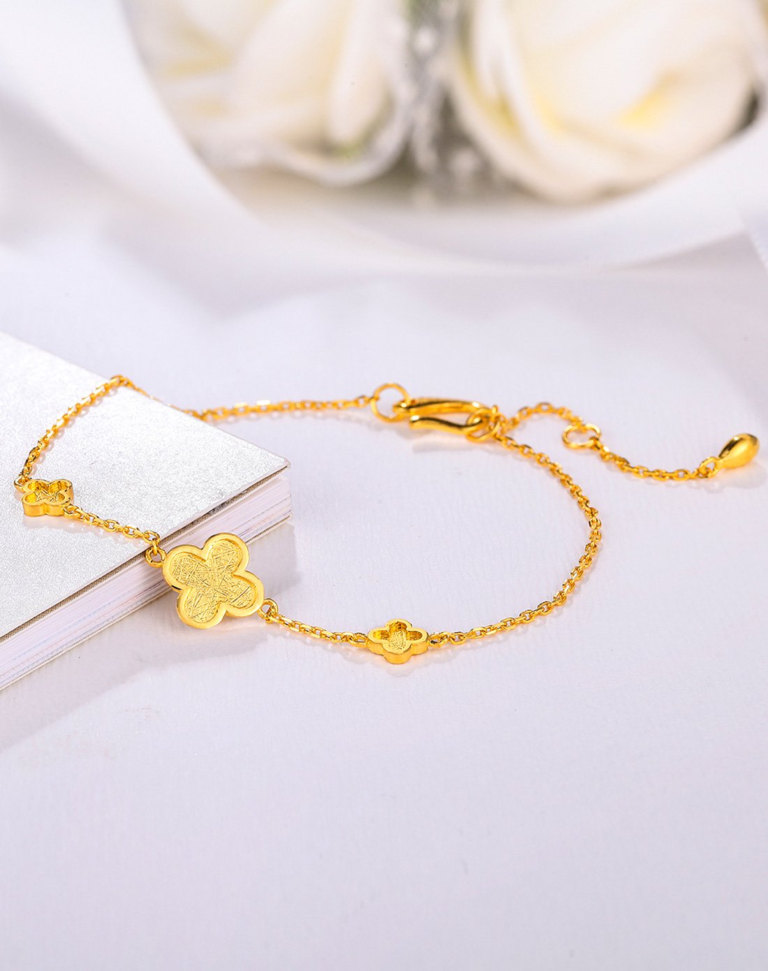 周六福 精品足金幸运四叶草黄金手链