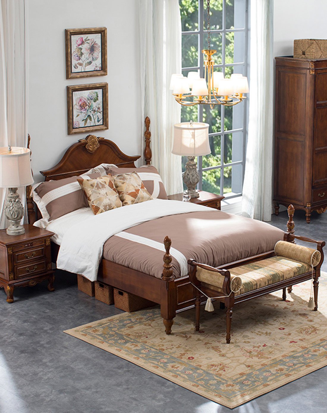 优梵艺术家具专场直发货figaro费加罗实木罗马柱帝王床1.