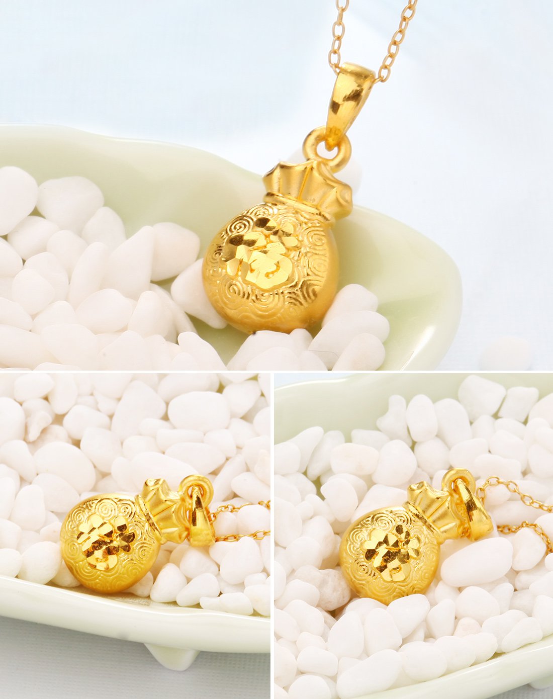 兆亮3d硬金足金招财纳福袋吊坠