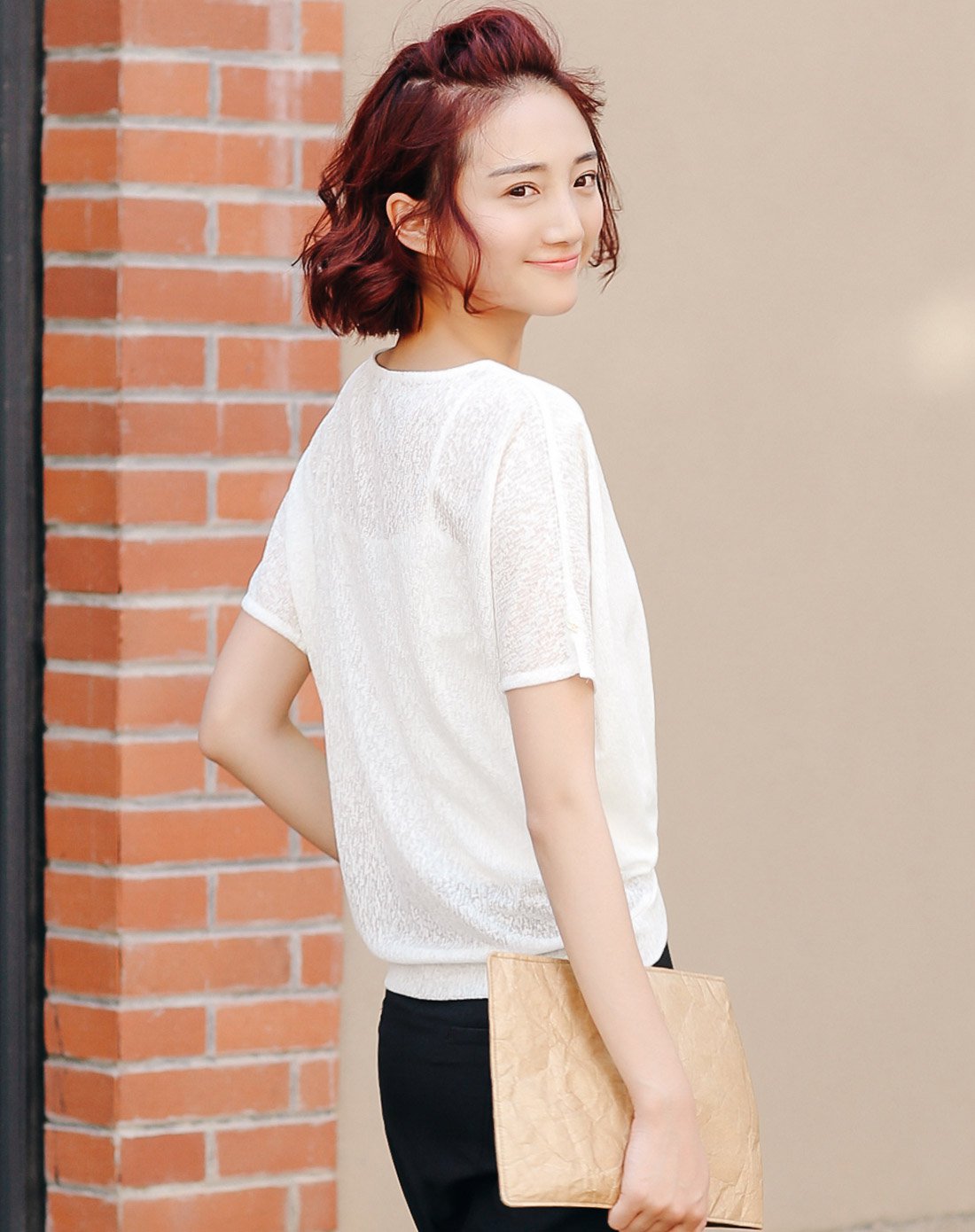 时尚简约两件套宽松韩风女式t恤白色